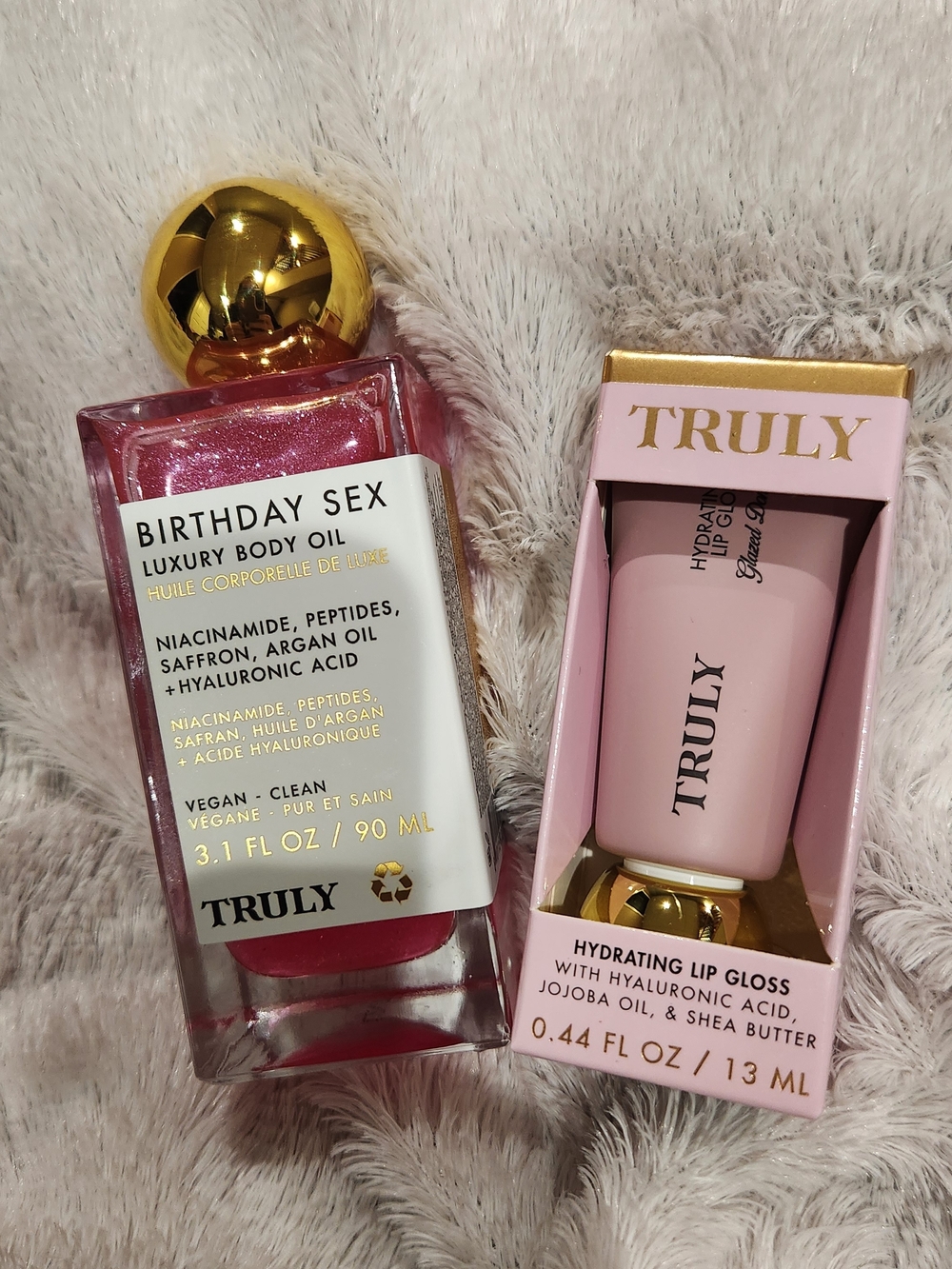 TRULY Pink & Gold Birthday Sex Luxury Body Oil with Hydrating Pink Lip Gloss